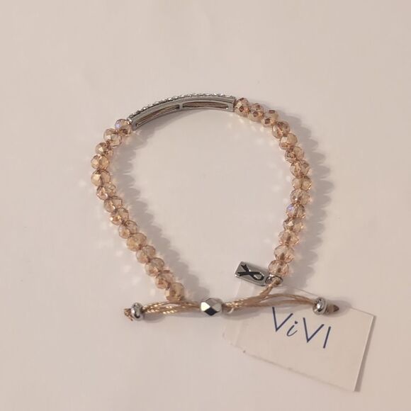 834 ViVI Amber Crystal Beaded Rhinestones Adjustable Slider Charm Bracelet - Picture 4 of 4